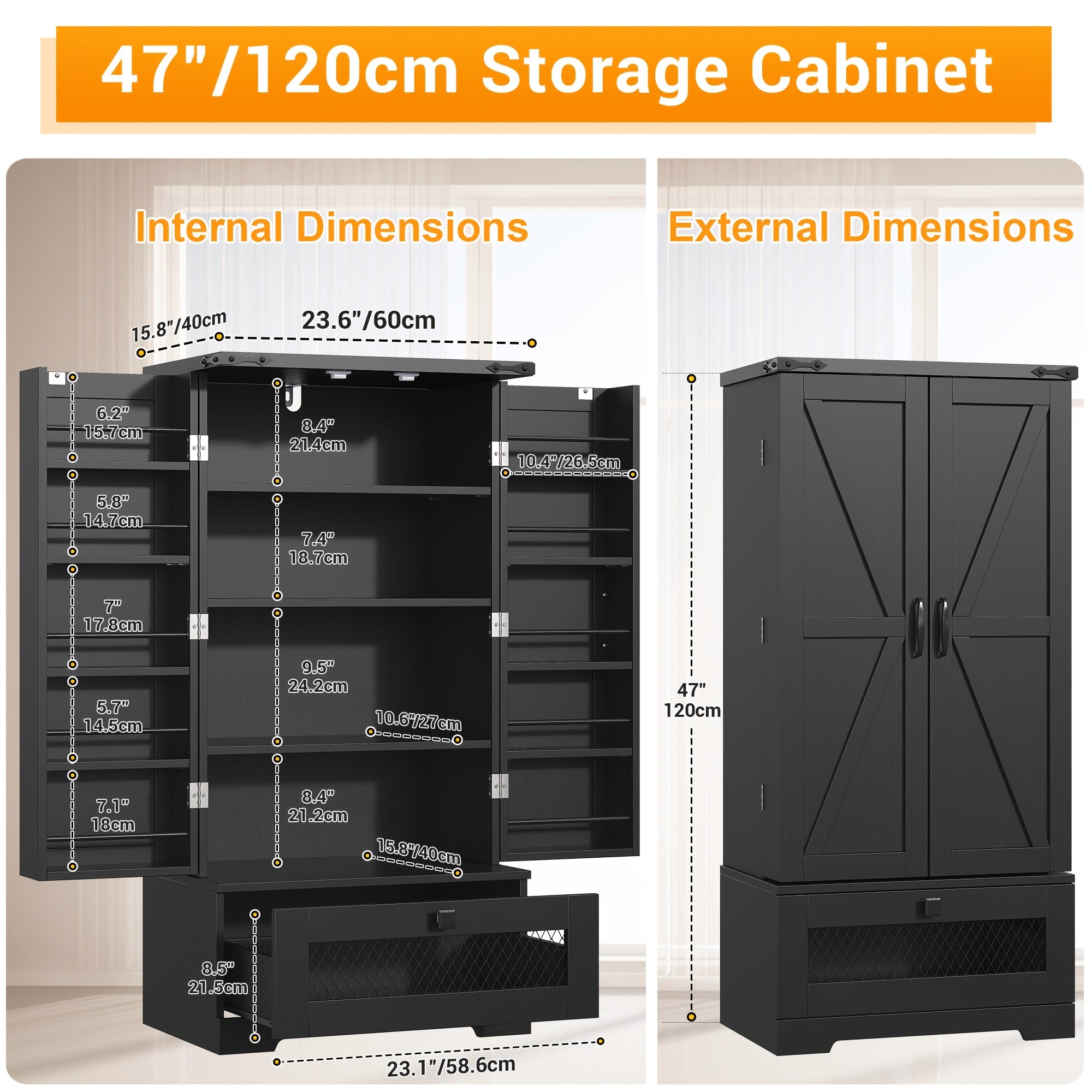 55'' Pantry Cabinet, Kitchen Pantry Storage Cabinet With Adjustable Shelves And Drawer, Wooden Kitchen Storage Cabinet, Buffet Cupboards Cabinet For Kitchen, Living Room, Bathroom, Dining Room, Storage Drawer Units