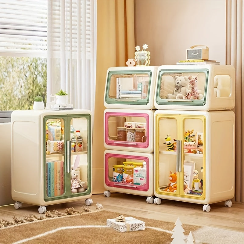 A Multifunctional Storage Cabinet for Miscellaneous Item Organization, A Wheeled And Movable Shelf with Multiple Stackable Layers, Featuring A Colorful And Cute Style with Dust-proof Storage.