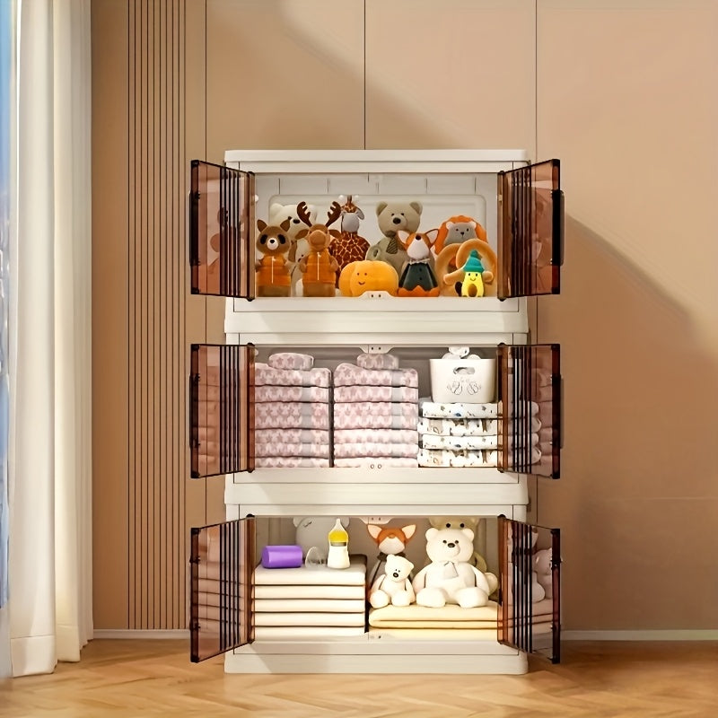 1\u002F2\u002F3\u002F4\u002F5\u002F6-Tier Extra Large Collapsible Storage Cabinet with Locking Doors - Heavy-Duty PVC Plastic Stackable Organizer System with 4-Wheel Mobility, Foldable Design & Front Panels for Closet, Bedroom, Office, Kitchen - Space-Sav