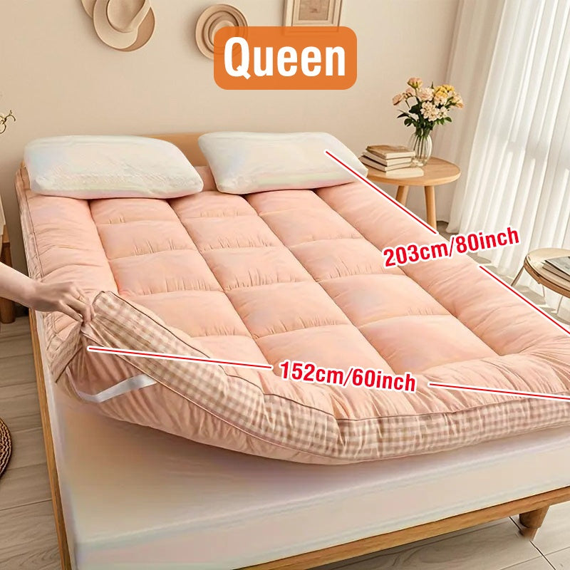 1pc 1200gsm Roll Up Mattress, Blue Green Pink Topper - 3.15-3.94inch Thick Quilted Bed Topper With Checkered Border, Thick Tatami Mat Sleeping Pad, Machine Washable, For Sofa Bed, Guest Room, Home Decor, Sofa Bed Mattress, Best Gifts For Family