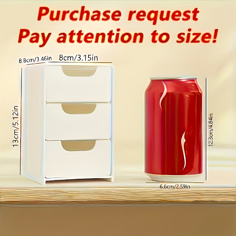 3-Tier White Plastic Storage Cabinet with Smooth Sliding Drawers - Heavy-Duty Stackable Organizer with Clear Front Panels & White Drawers, Space-Saving Design for Home, Office, Travel - Durable Plastic Construction, Compact Organizer for Jewelry, Cosmetic