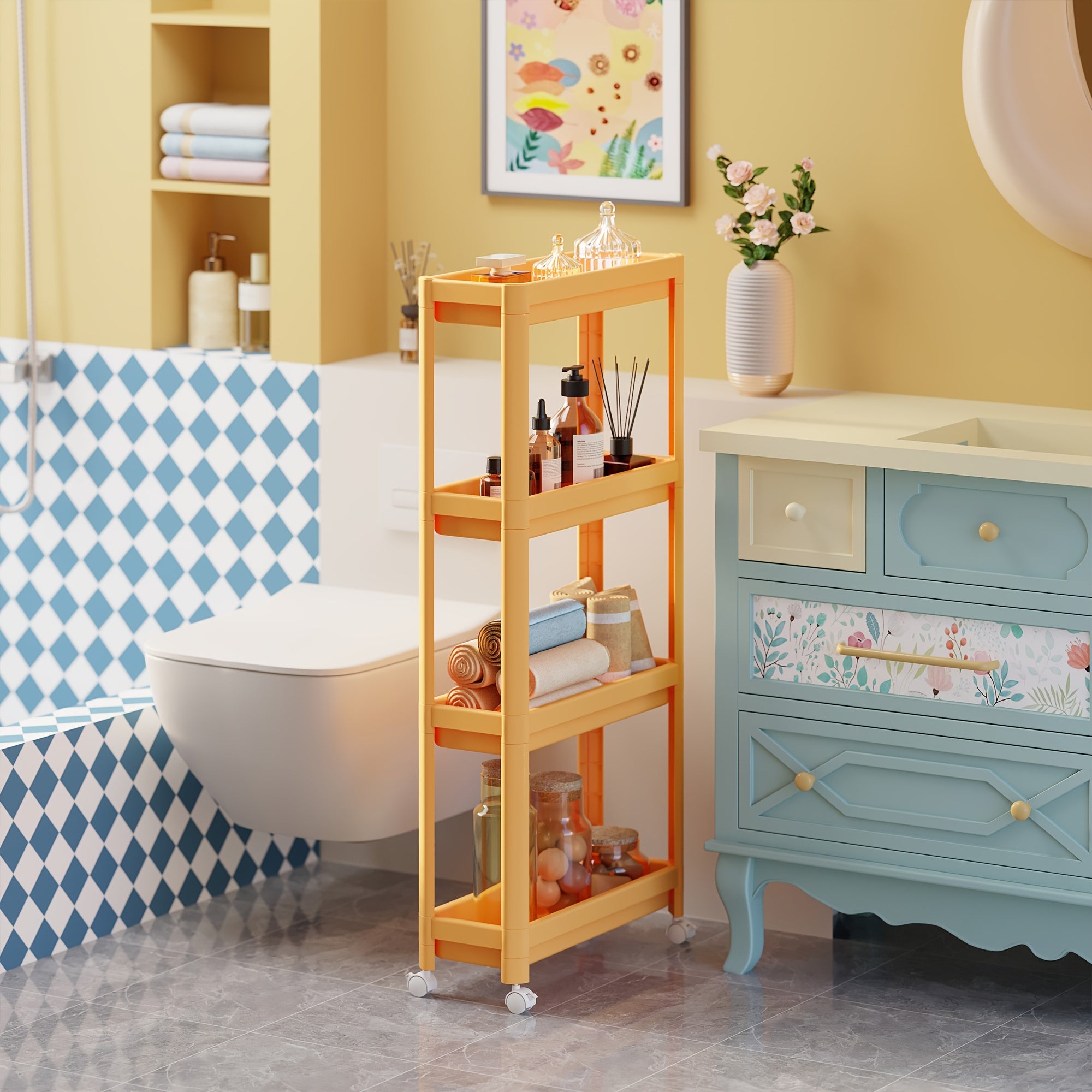 Hallway Storage Cabinet, Multi-Purpose Storage Rack, Free-Standing Mobile Trolley, Storage Cart For Narrow Spaces, Suitable For Gaps In Bathrooms, Kitchens, Refrigerators