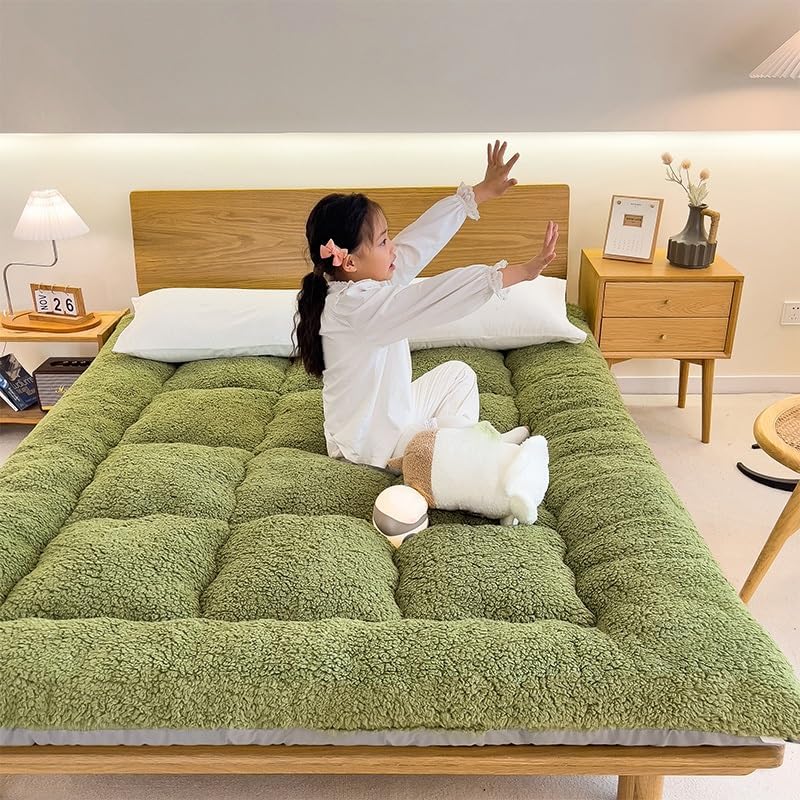 Japanese Tatami Mattress - 4-Inch Thick Foldable Floor Bed, Super Soft All-Season Sleeping Pad with Hook-and-Loop Closure, Twin\u002FFull\u002FQueen\u002FKing\u002FCalifornia King Size, Machine Washable for Camping, Guest Room & Sofa Bed Converter