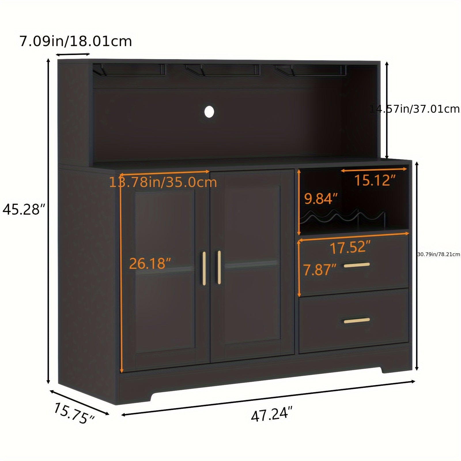 Storage Cabinet with Wine Rack, Buffet Cabinet with Glass Holders, Coffee Bar Cabinet, Home Bar Cabinet, Wine Bar Cabinet Kitchen Buffet Sideboard with Adjustable Storage Shelves, Freestanding Liquor Cabinet for Living Room, Dining Room
