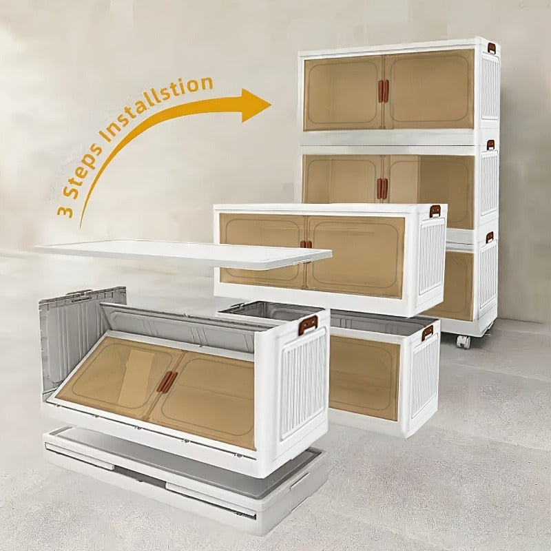 1\u002F2\u002F3\u002F4\u002F5\u002F6-Tier Extra Large Collapsible Storage Cabinet with Locking Doors - Heavy-Duty PVC Plastic Stackable Organizer System with 4-Wheel Mobility, Foldable Design & Front Panels for Closet, Bedroom, Office, Kitchen - Space-Sav