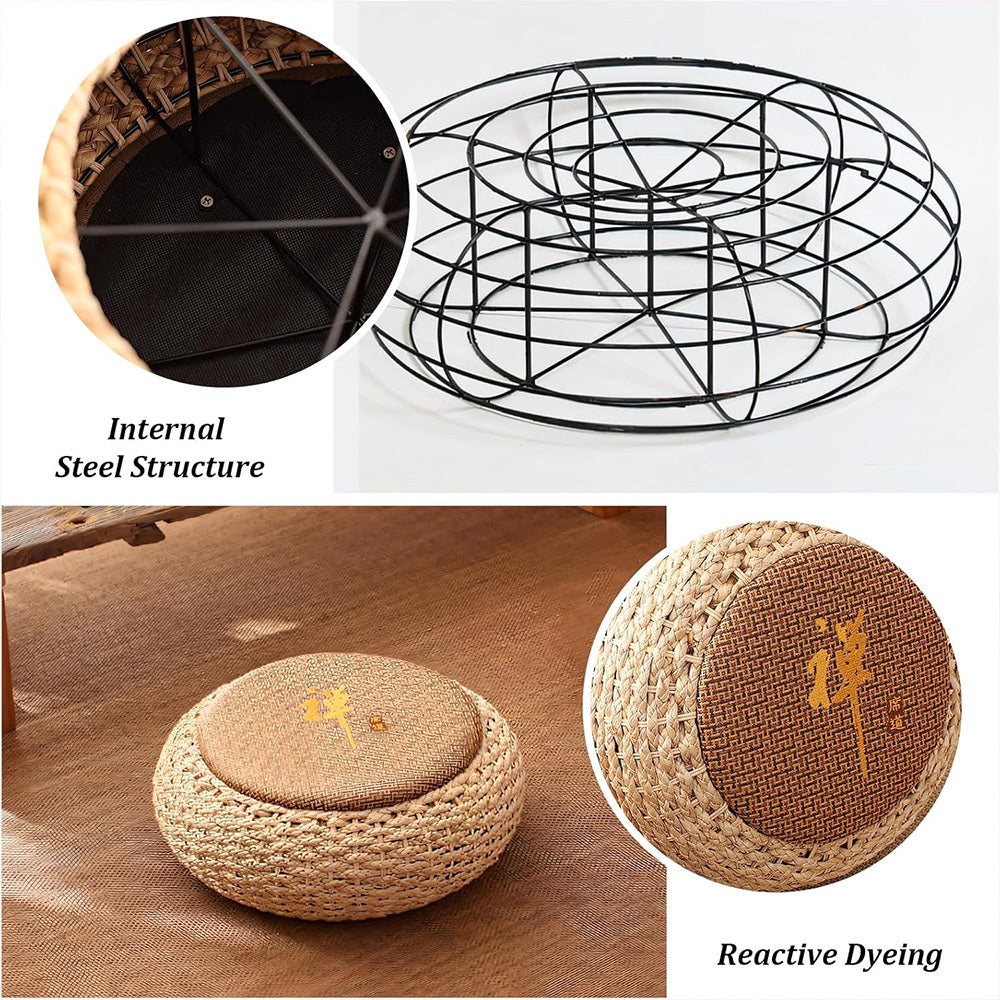 Straw Flat Seat Cushion, Tatami Floor Straw Mat Natural Cushion, Japanese Style Round Sitting Padded Handmade Floor Pouf Mat for Yoga Meditation Mat Living Room