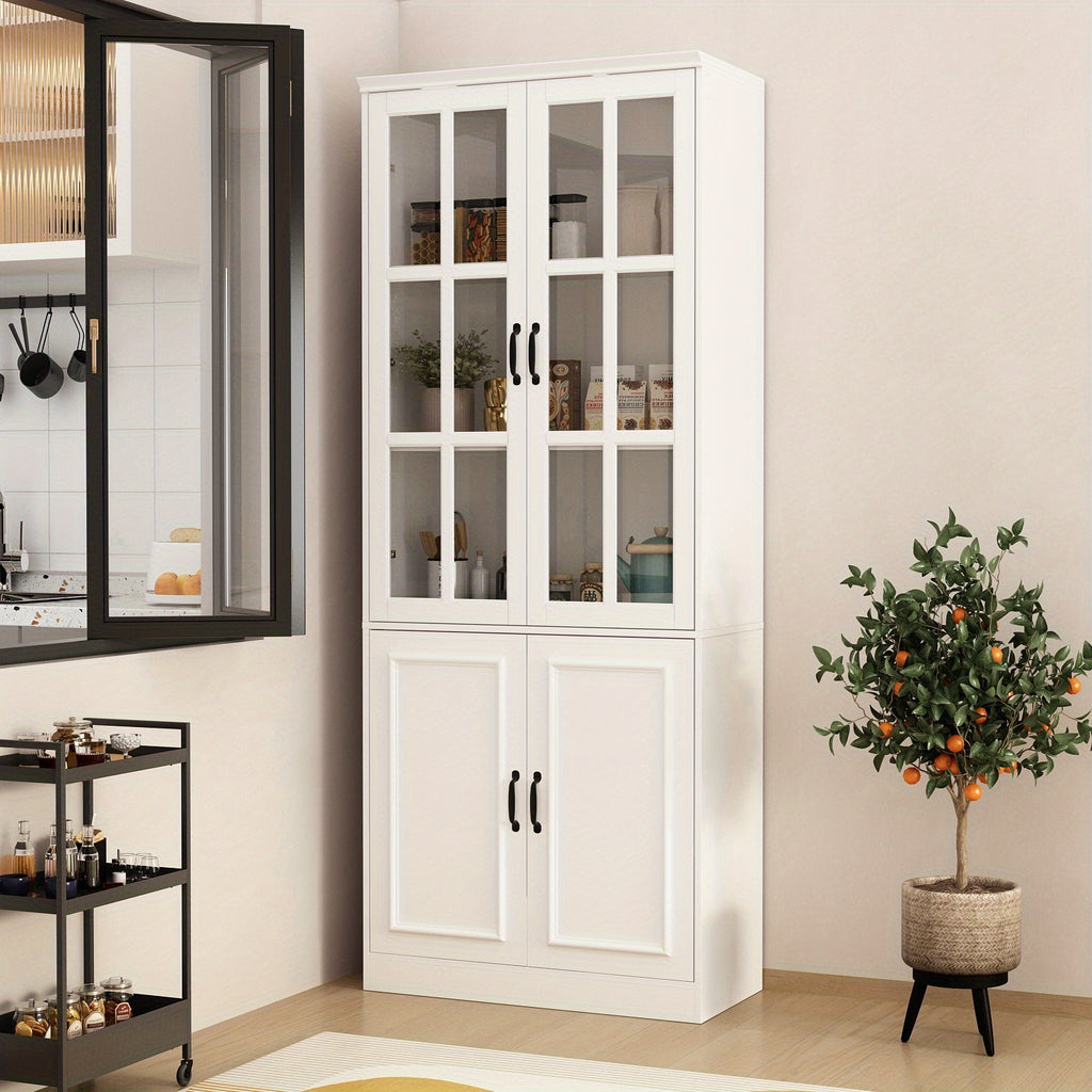 Elegant Bookcase Bookshelf Storage Cabinet with Glass Doors, Large Display Cabinet with Multi Layer Storage Shelves for Living Room And Office, Large Storage Space, White