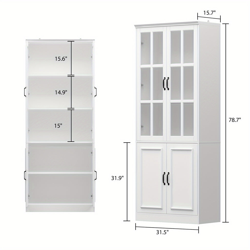Elegant Bookcase Bookshelf Storage Cabinet with Glass Doors, Large Display Cabinet with Multi Layer Storage Shelves for Living Room And Office, Large Storage Space, White
