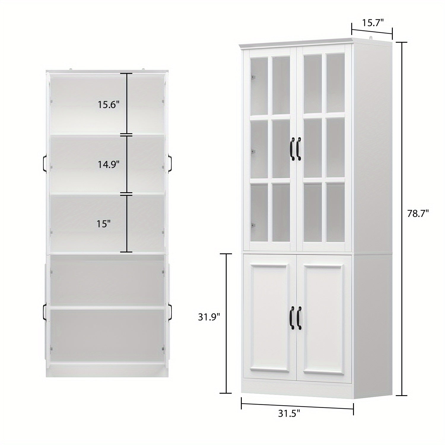 Elegant Bookcase Bookshelf Storage Cabinet with Glass Doors, Large Display Cabinet with Multi Layer Storage Shelves for Living Room And Office, Large Storage Space, White