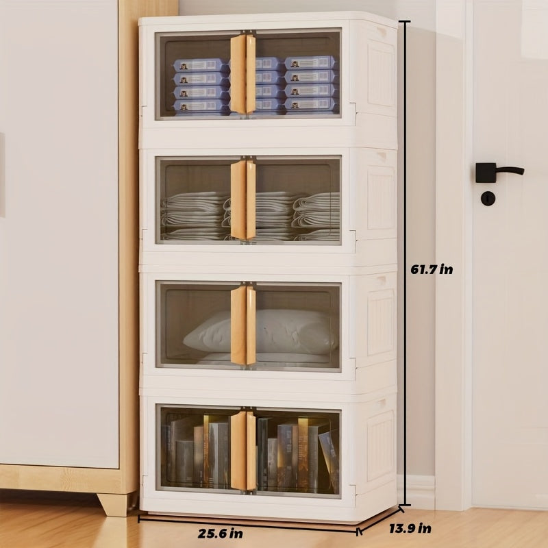 1\u002F2\u002F3\u002F4\u002F5\u002F6-Tier Extra Large Collapsible Storage Cabinet with Locking Doors - Heavy-Duty PVC Plastic Stackable Organizer System with 4-Wheel Mobility, Foldable Design & Front Panels for Closet, Bedroom, Office, Kitchen - Space-Sav