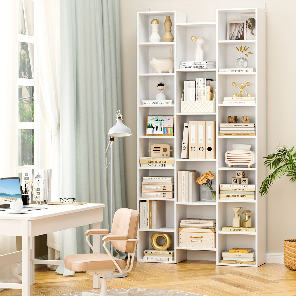 FULTRU 21 Cube Bookcases With Adjustable Shelves, Triple Wide Cube Bookshelf CD DVD Display Storage Rack, White