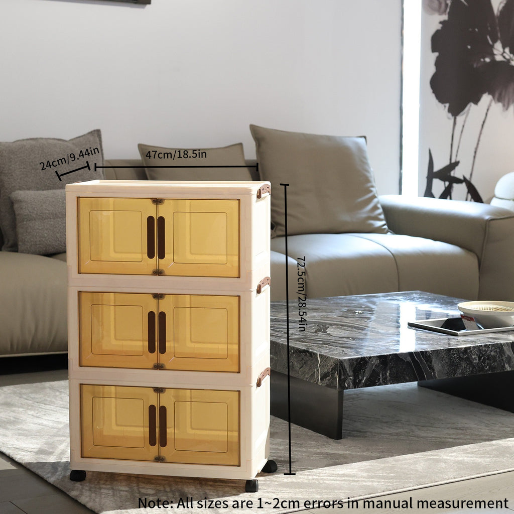 5-Tier Large-Capacity Storage Cabinet with Doors & White\u002FBeige Finish - Heavy-Duty Plastic Stackable Organizer with Cover & Wheels, Space-Saving Modern Wardrobe, Bedroom, Bathroom, Office Furniture - Multi-Purpose Shelving Unit for Home Organization,