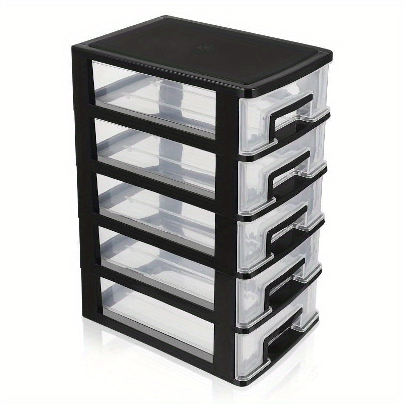 Black and Transparent Multifunctional 5-Layer Plastic Locker with Drawers - Waterproof and Dustproof Home Office Organizer