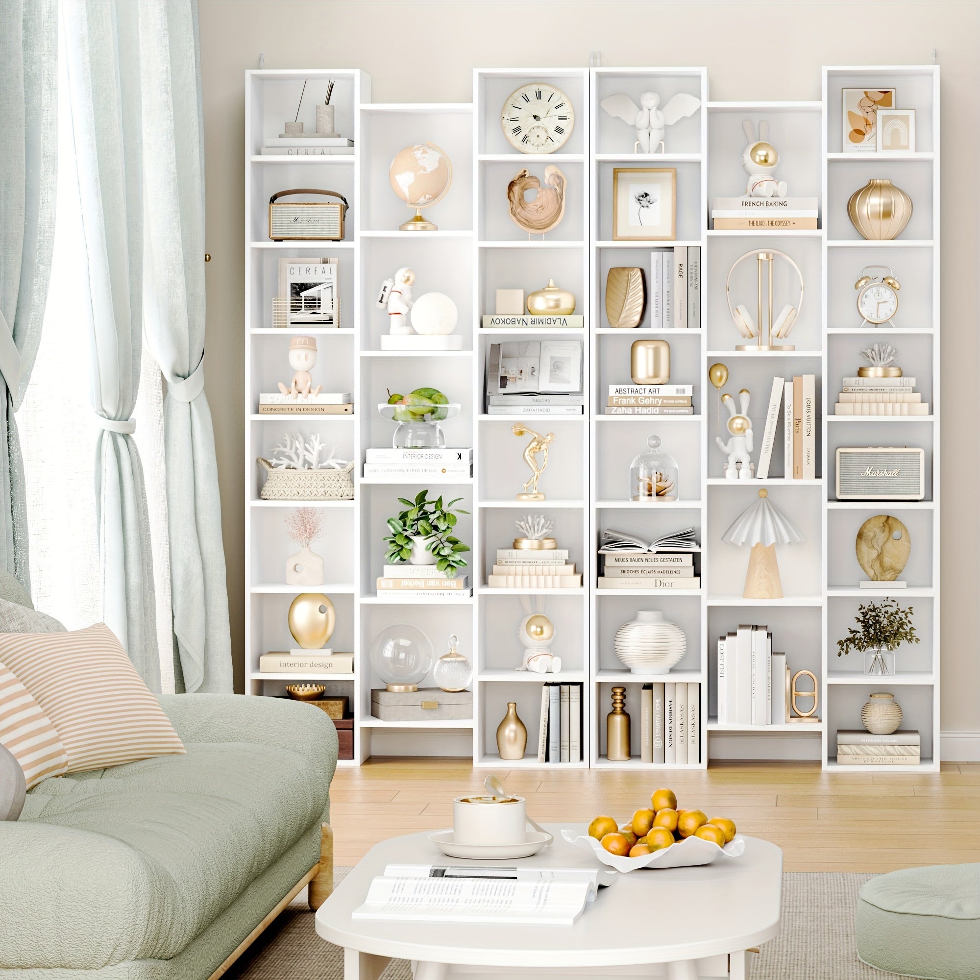 FULTRU 21 Cube Bookcases With Adjustable Shelves, Triple Wide Cube Bookshelf CD DVD Display Storage Rack, White