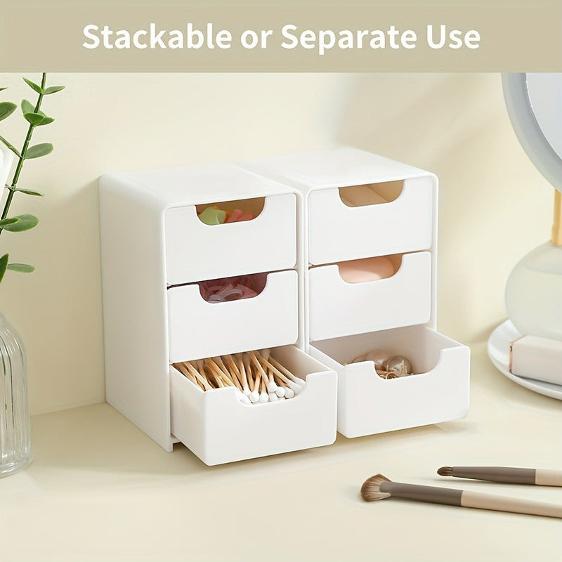 No-assembly desktop storage cabinet, stylish 3-tier white drawer organizer with round handles, suitable for office supplies, jewelry, and cosmetics. Lightweight and odor-free, a cute and practical desk organizer