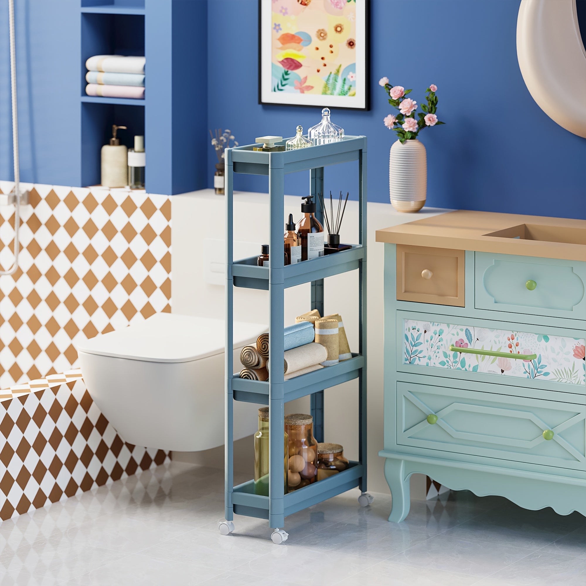 Hallway Storage Cabinet, Multi-Purpose Storage Rack, Free-Standing Mobile Trolley, Storage Cart For Narrow Spaces, Suitable For Gaps In Bathrooms, Kitchens, Refrigerators