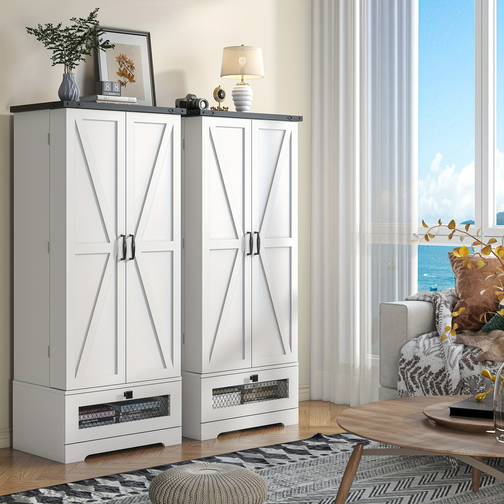 55'' Pantry Cabinet, Kitchen Pantry Storage Cabinet With Adjustable Shelves And Drawer, Wooden Kitchen Storage Cabinet, Buffet Cupboards Cabinet For Kitchen, Living Room, Bathroom, Dining Room, Storage Drawer Units