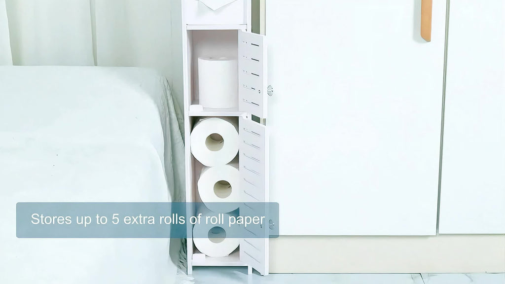 Small Bathroom Storage Cabinet, Slim & Crafed PVC Organizer, Ideal for Tight Spaces, Easy to Assemble & Durable, Multi-purpose Toilet Paper Holder Cabinet for Bathroom, Bedroom & Living Room, Toilet Paper Storage Containers