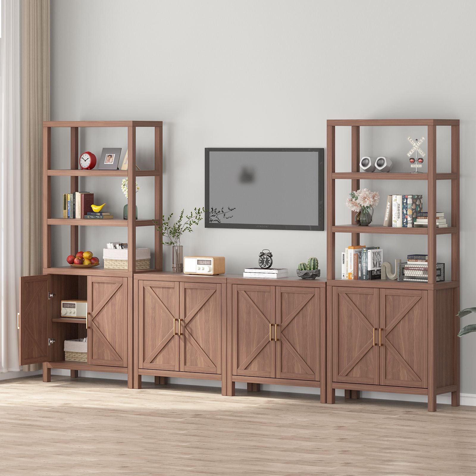 5-Tier Tall Bookshelf with Doors Cabinet - 71\