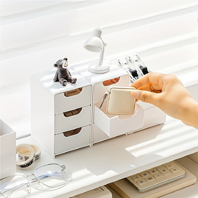 No-assembly desktop storage cabinet, stylish 3-tier white drawer organizer with round handles, suitable for office supplies, jewelry, and cosmetics. Lightweight and odor-free, a cute and practical desk organizer