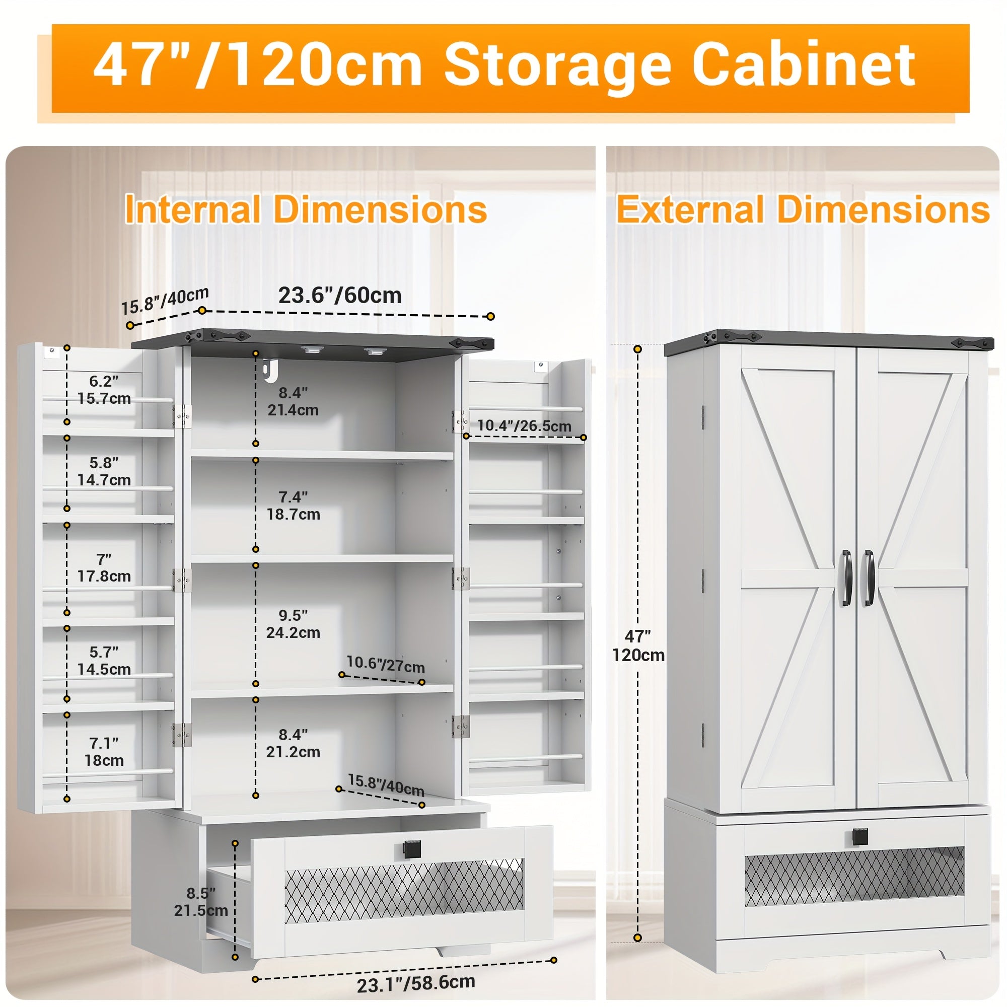 55'' Pantry Cabinet, Kitchen Pantry Storage Cabinet With Adjustable Shelves And Drawer, Wooden Kitchen Storage Cabinet, Buffet Cupboards Cabinet For Kitchen, Living Room, Bathroom, Dining Room, Storage Drawer Units