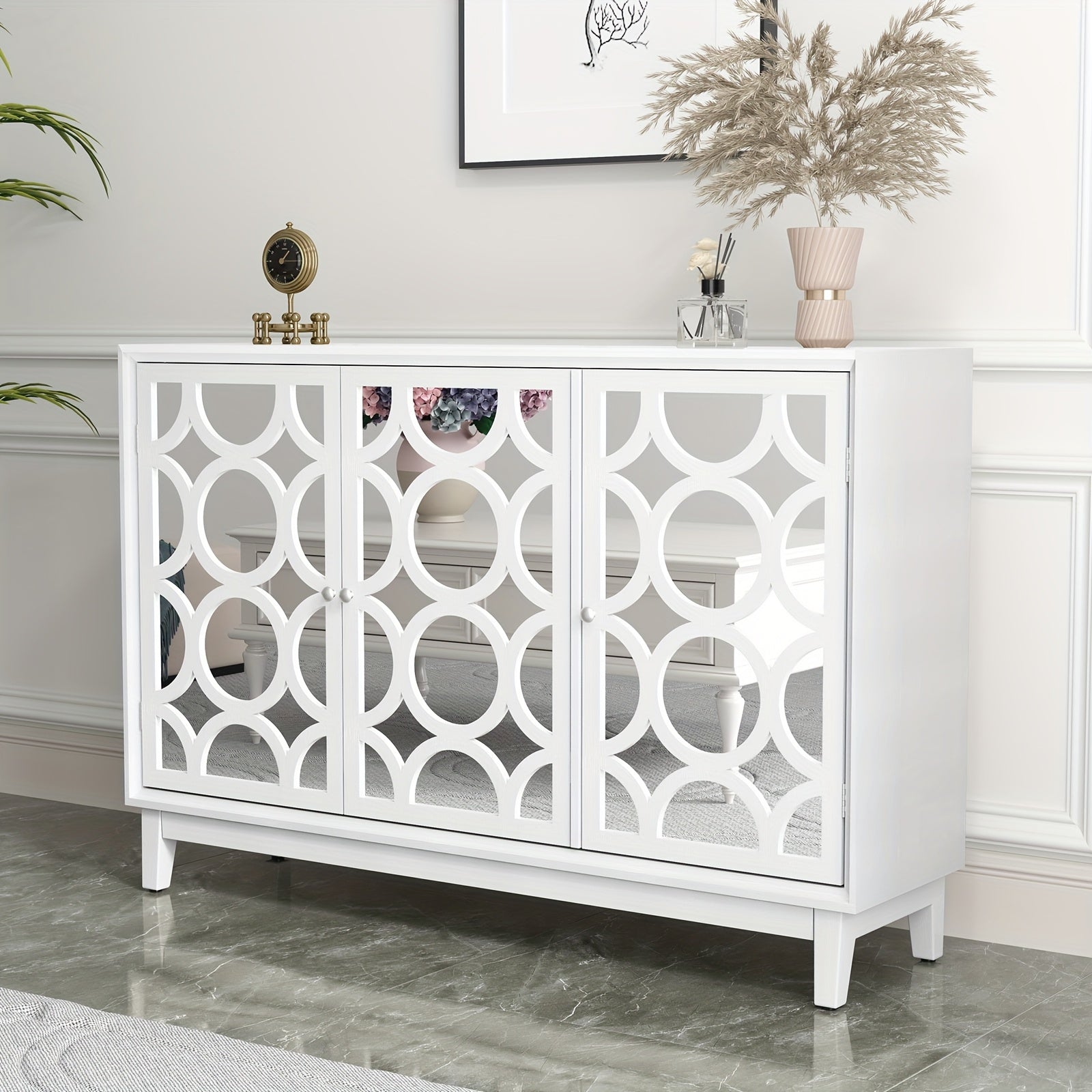 Sideboard Cabinet with Mirror Doors, Modern Buffet Cabinet with Storage, Accent Storage Cabinet for Living Room, Dining Room, Entryway