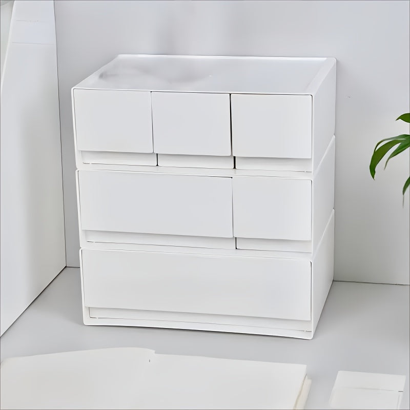 Modern White Multi-Tier Sliding Storage Cabinet with Smooth Sliding Drawers - Heavy-Duty Plastic Organizer with Black Legs & White Drawers for Home Office, Bedroom, Bathroom - Space-Saving Organizer with Top Shelf & Spacious Drawers - Durable Plastic Cons