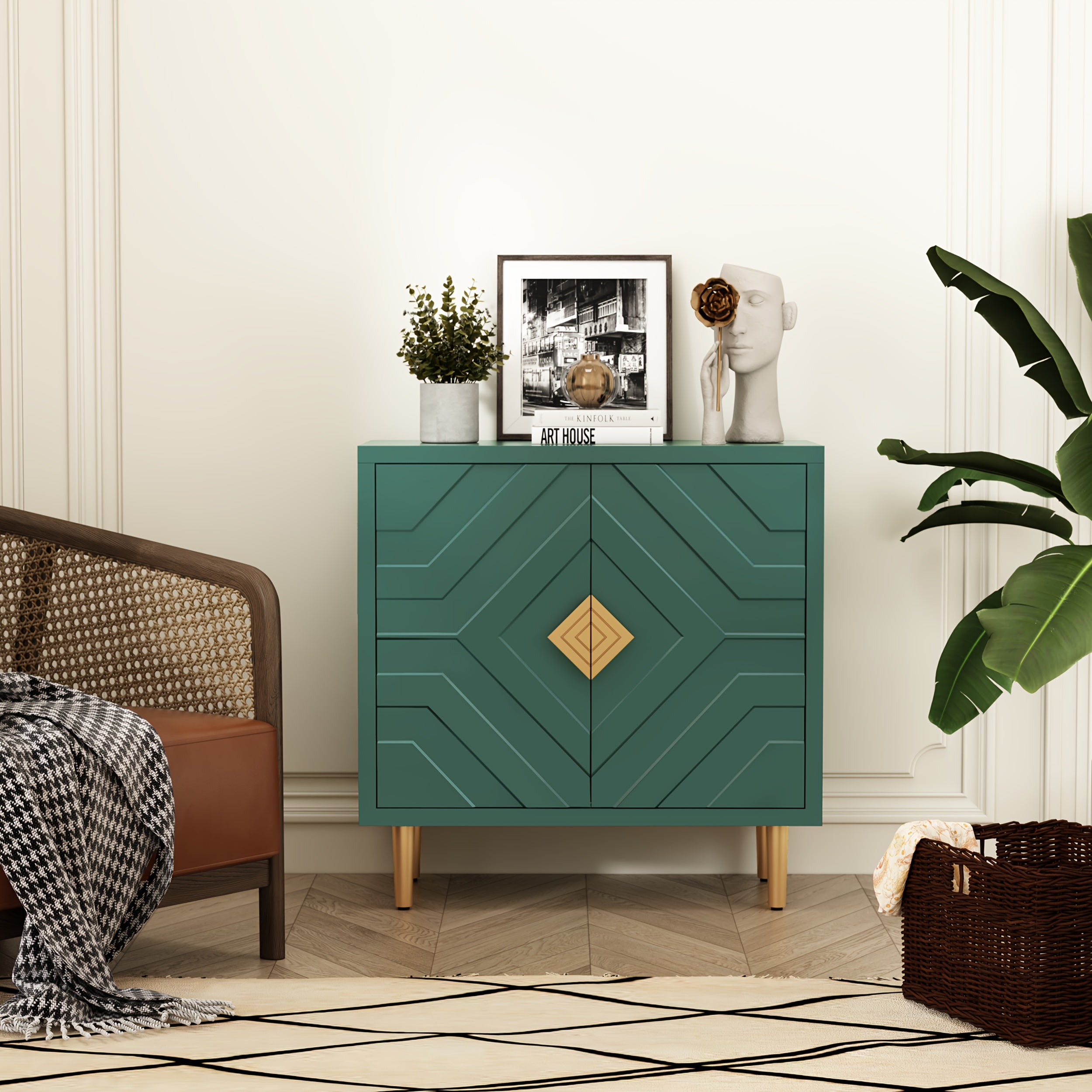 Sideboard Storage Cabinet With 2 Doors, Accent Cabinet With Decorative Embossed Pattern Doors, Sideboard Buffet Cabinet For Living Room, Kitchen, Dining Room, Hallway