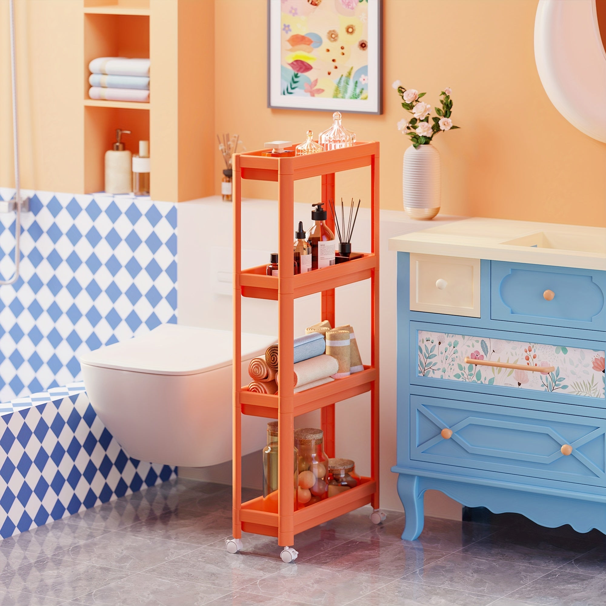 Hallway Storage Cabinet, Multi-Purpose Storage Rack, Free-Standing Mobile Trolley, Storage Cart For Narrow Spaces, Suitable For Gaps In Bathrooms, Kitchens, Refrigerators