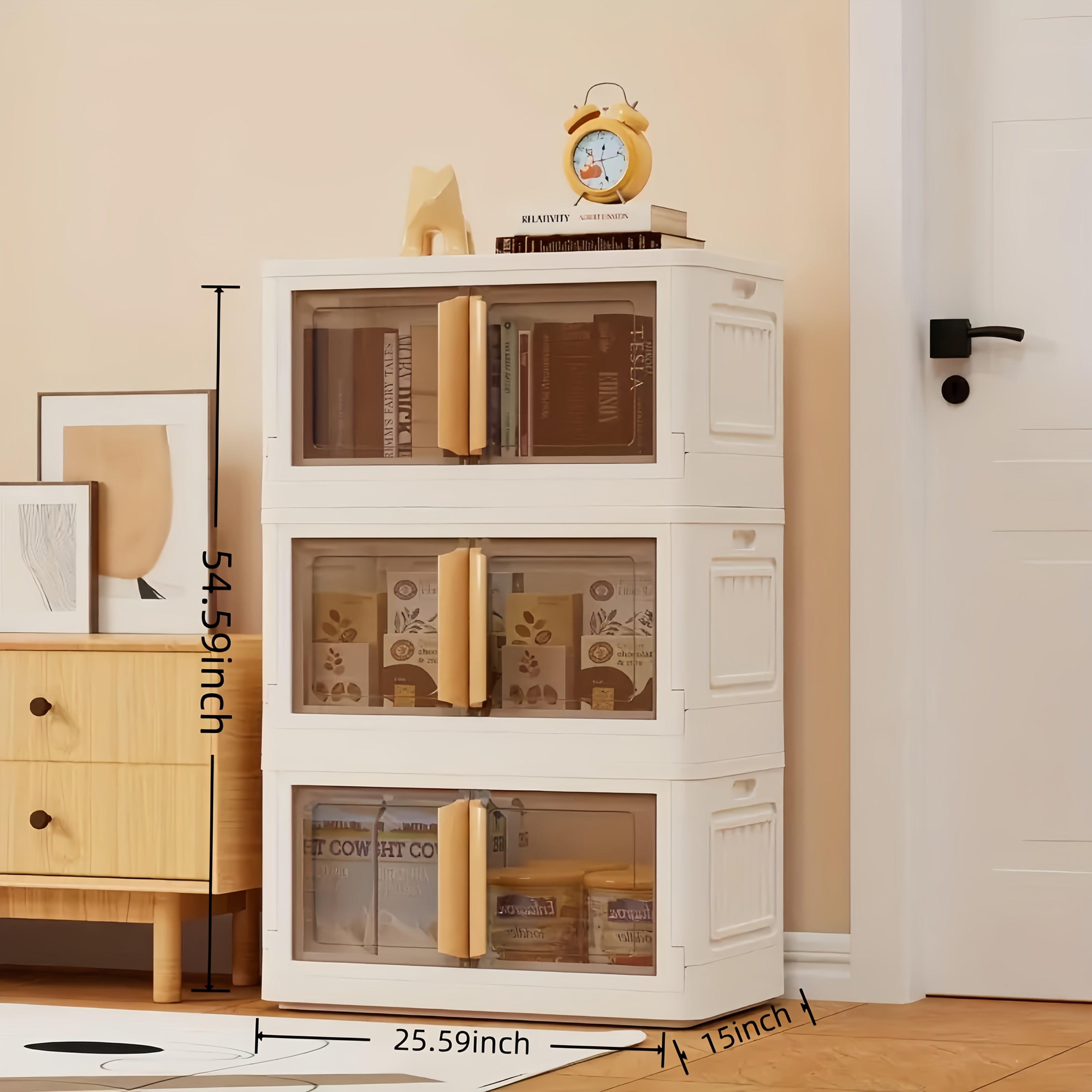 1\u002F2\u002F3\u002F4\u002F5\u002F6-Tier Extra Large Collapsible Storage Cabinet with Locking Doors - Heavy-Duty PVC Plastic Stackable Organizer System with 4-Wheel Mobility, Foldable Design & Front Panels for Closet, Bedroom, Office, Kitchen - Space-Sav