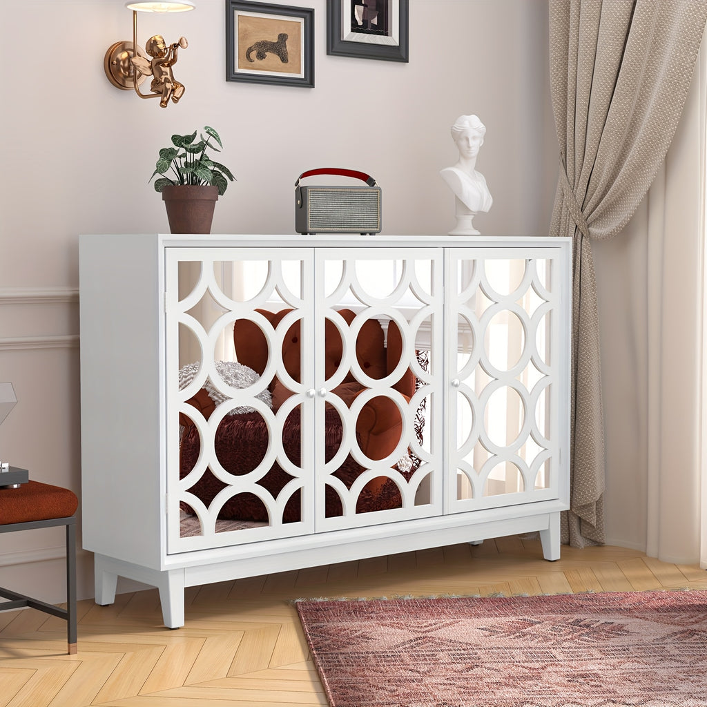 Sideboard Cabinet with Mirror Doors, Modern Buffet Cabinet with Storage, Accent Storage Cabinet for Living Room, Dining Room, Entryway