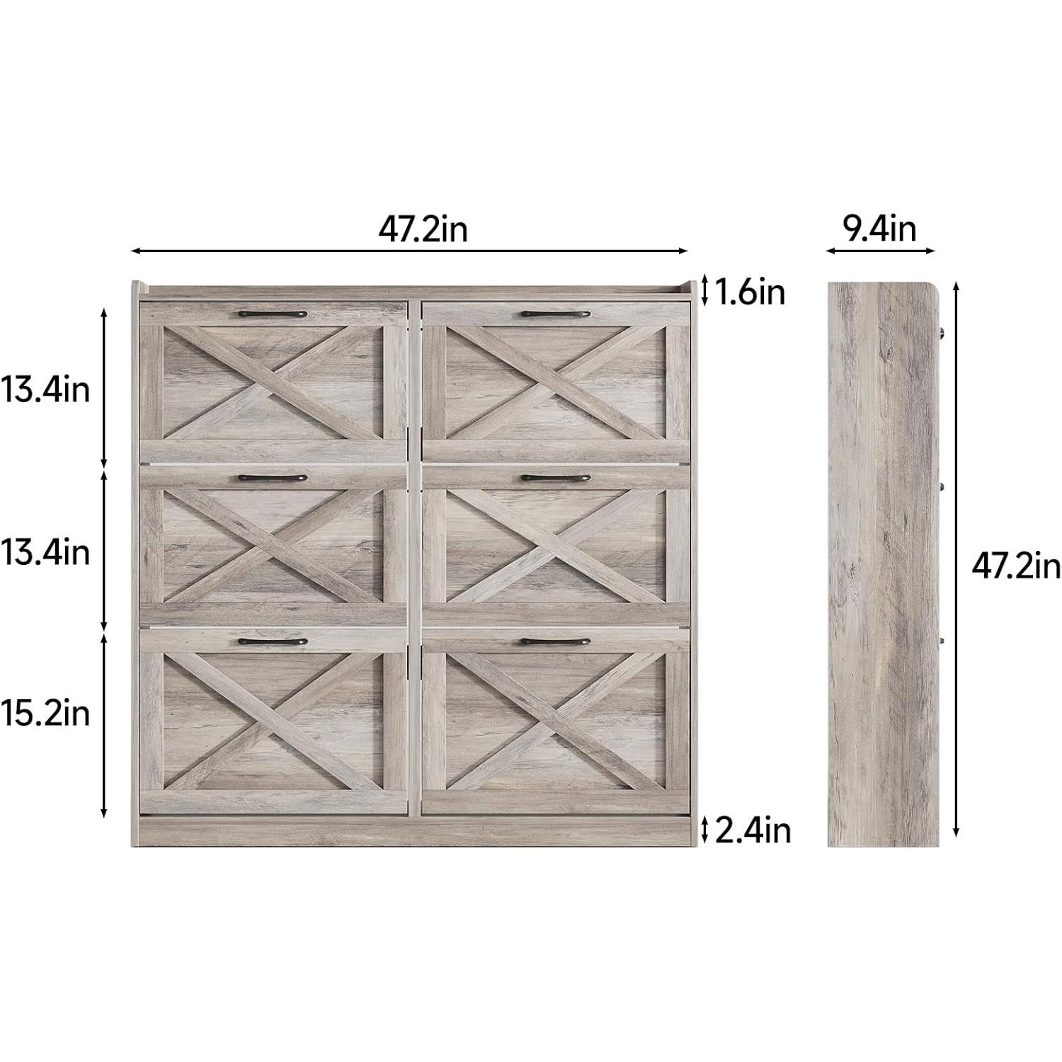 Washed Gray Shoe Storage Cabinet With 6 Flip Drawers - Narrow Freestanding Shoe Cabinet And Shoe Storage Organizer With Metal Handles For Entryway, Large Shoe Rack Organizer, Modern Farmhouse Shoe Rack, Ideal For Shoe Racks