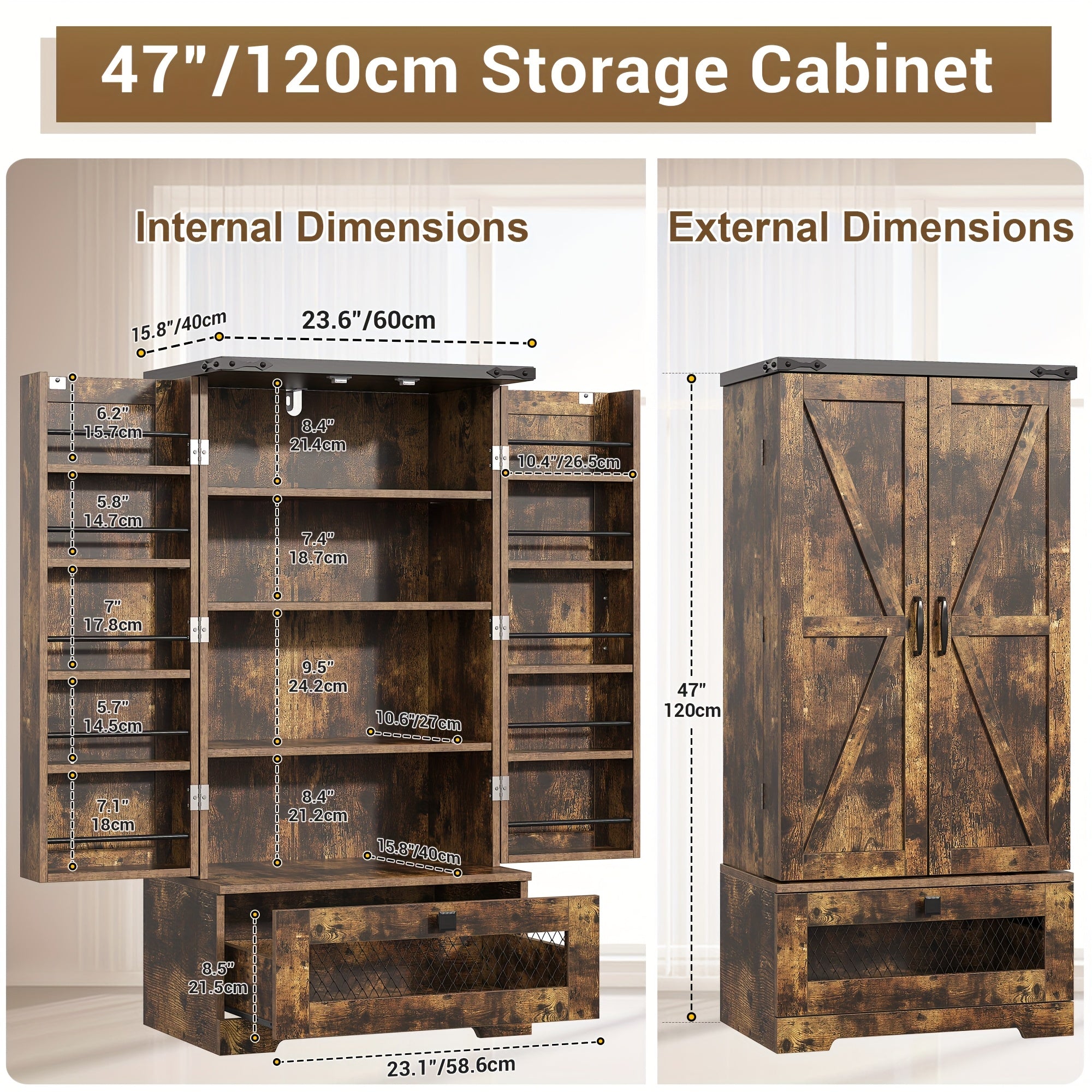 55'' Pantry Cabinet, Kitchen Pantry Storage Cabinet With Adjustable Shelves And Drawer, Wooden Kitchen Storage Cabinet, Buffet Cupboards Cabinet For Kitchen, Living Room, Bathroom, Dining Room, Storage Drawer Units