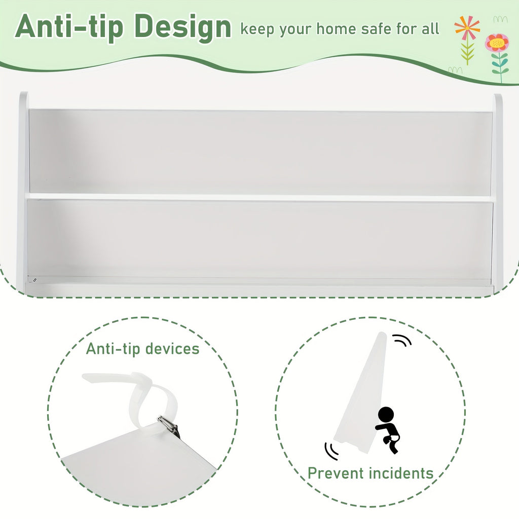 A Six-Tier Wooden Bookshelf with Storage Cabinets, Suitable for Displaying Toys And Books in Rooms, Nurseries, Playrooms, And Classrooms, in White., Classroom Storage | Minimalist Bookshelf | Metal Construction