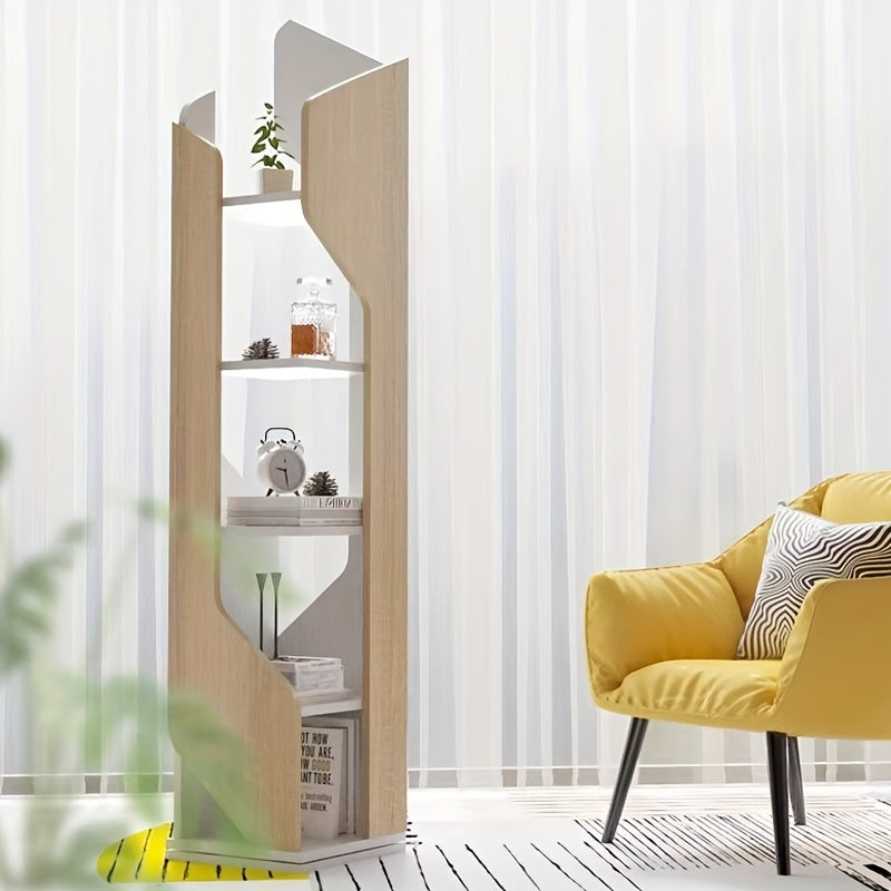 New 5-tier Rotating Floor-to-ceiling Bookshelf, Space-saving 360-degree Rotating Storage, Larger Storage Space, Solid Wood, Structural Design Is More Sturdy And Durable, Suitable for Bedroom, Living Room, Home, Office