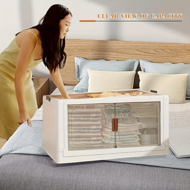 1\u002F2\u002F3\u002F4\u002F5\u002F6-Tier Extra Large Collapsible Storage Cabinet with Locking Doors - Heavy-Duty PVC Plastic Stackable Organizer System with 4-Wheel Mobility, Foldable Design & Front Panels for Closet, Bedroom, Office, Kitchen - Space-Sav