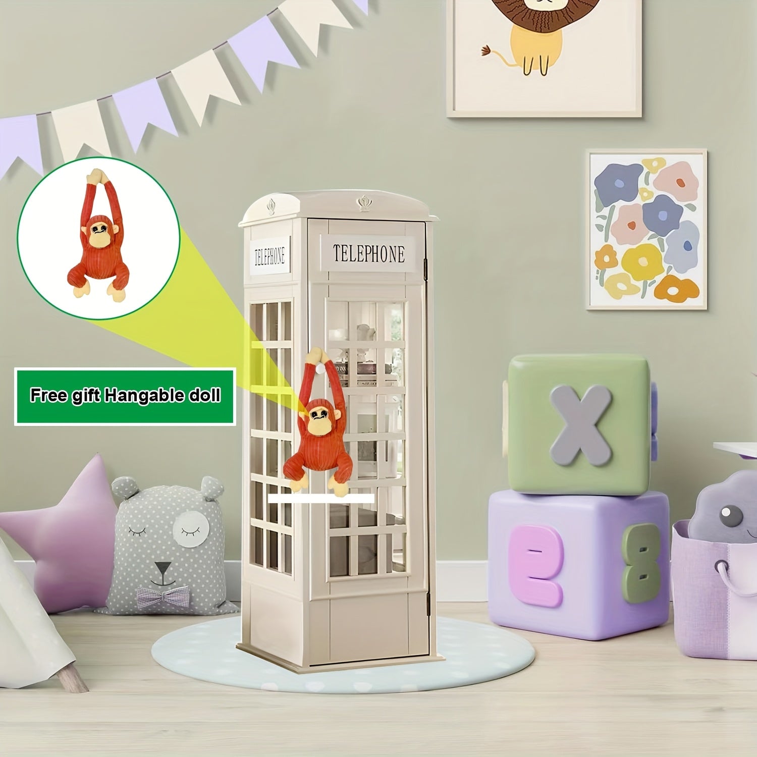 Telephone Booth Bookshelf 5-Tier Wood Cd Storage Cabinet, Floor Standing Bookcase With Acrylic Door, Storage Cabinet Cube Organizer Display Cabinet, 44.5\