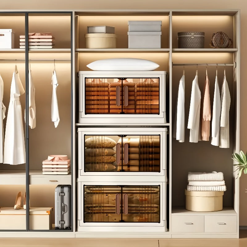 1\u002F2\u002F3\u002F4\u002F5\u002F6-Tier Extra Large Collapsible Storage Cabinet with Locking Doors - Heavy-Duty PVC Plastic Stackable Organizer System with 4-Wheel Mobility, Foldable Design & Front Panels for Closet, Bedroom, Office, Kitchen - Space-Sav