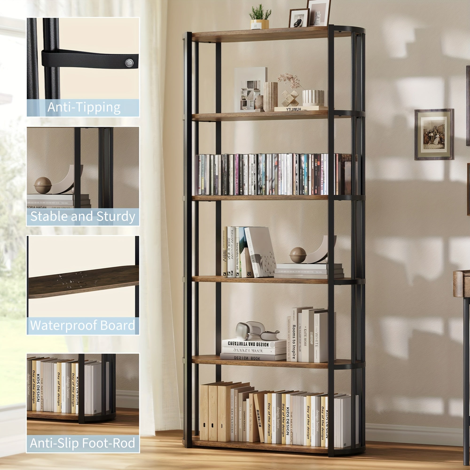 6 Tier Tall Bookshelf, 70.9\