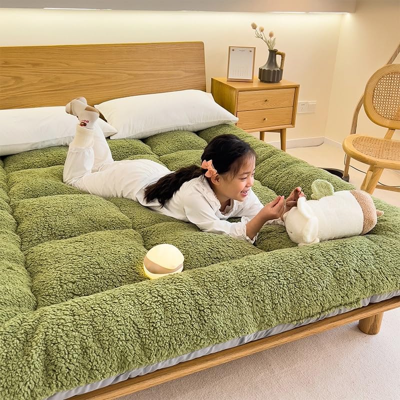 Japanese Tatami Mattress - 4-Inch Thick Foldable Floor Bed, Super Soft All-Season Sleeping Pad with Hook-and-Loop Closure, Twin\u002FFull\u002FQueen\u002FKing\u002FCalifornia King Size, Machine Washable for Camping, Guest Room & Sofa Bed Converter