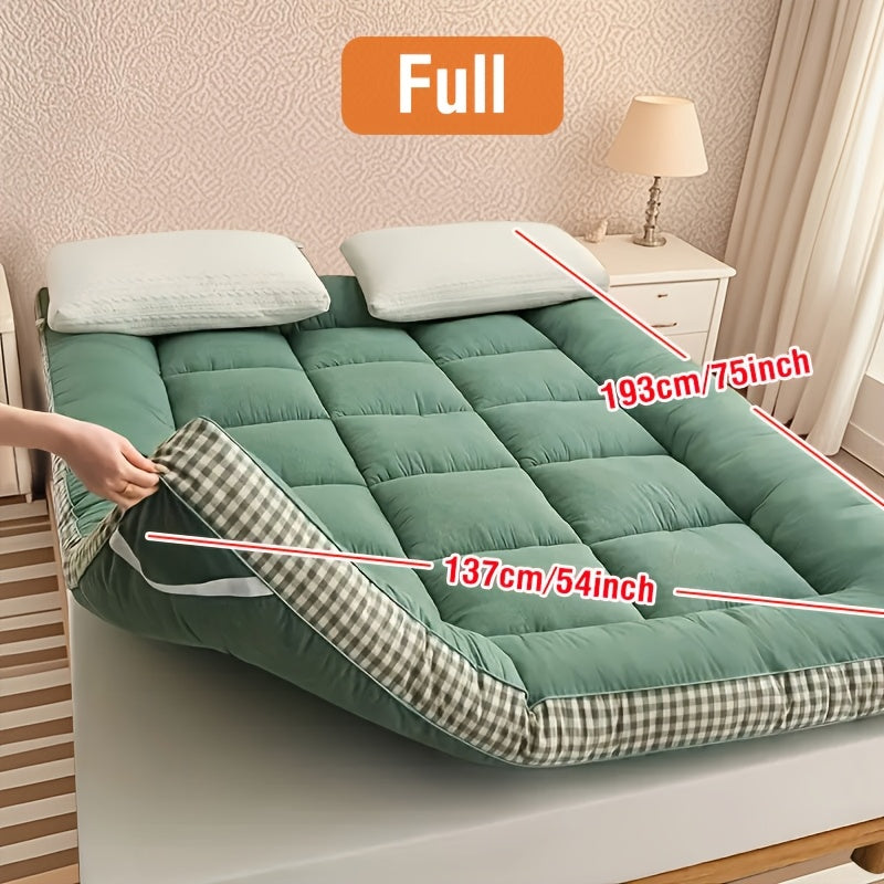 1pc 1200gsm Roll Up Mattress, Blue Green Pink Topper - 3.15-3.94inch Thick Quilted Bed Topper With Checkered Border, Thick Tatami Mat Sleeping Pad, Machine Washable, For Sofa Bed, Guest Room, Home Decor, Sofa Bed Mattress, Best Gifts For Family