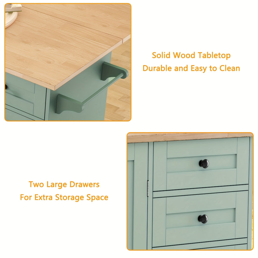 Modern Mobile Kitchen Island Cart with Extendable Drop Leaf Breakfast Bar, Locking Wheels, Storage Cabinet, Drawer & Open Shelves - Heavy-Duty Rolling Kitchen Cabinet with Spice Rack, Towel Rack - Space-Saving Design for Small Kitchens, Apartments, Dining