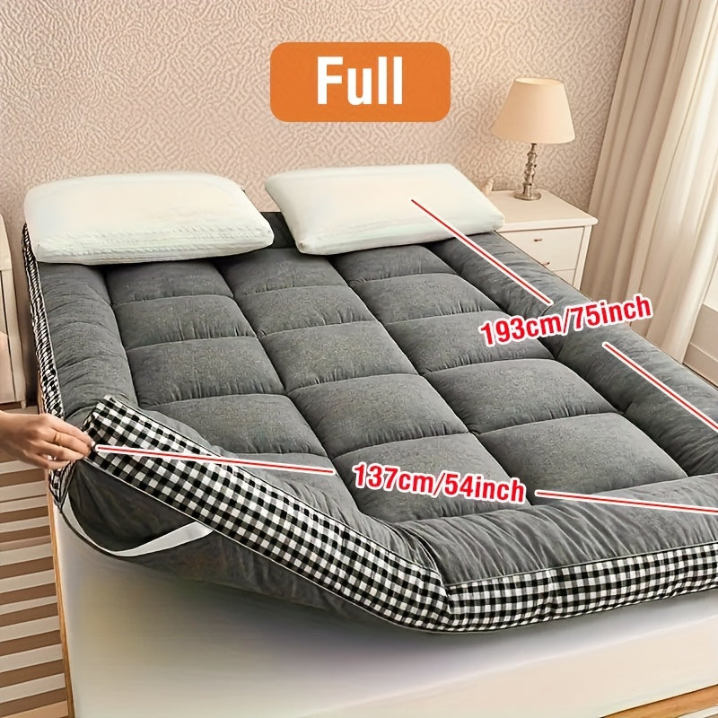 1pc 1200gsm Roll Up Mattress, Blue Green Pink Topper - 3.15-3.94inch Thick Quilted Bed Topper With Checkered Border, Thick Tatami Mat Sleeping Pad, Machine Washable, For Sofa Bed, Guest Room, Home Decor, Sofa Bed Mattress, Best Gifts For Family