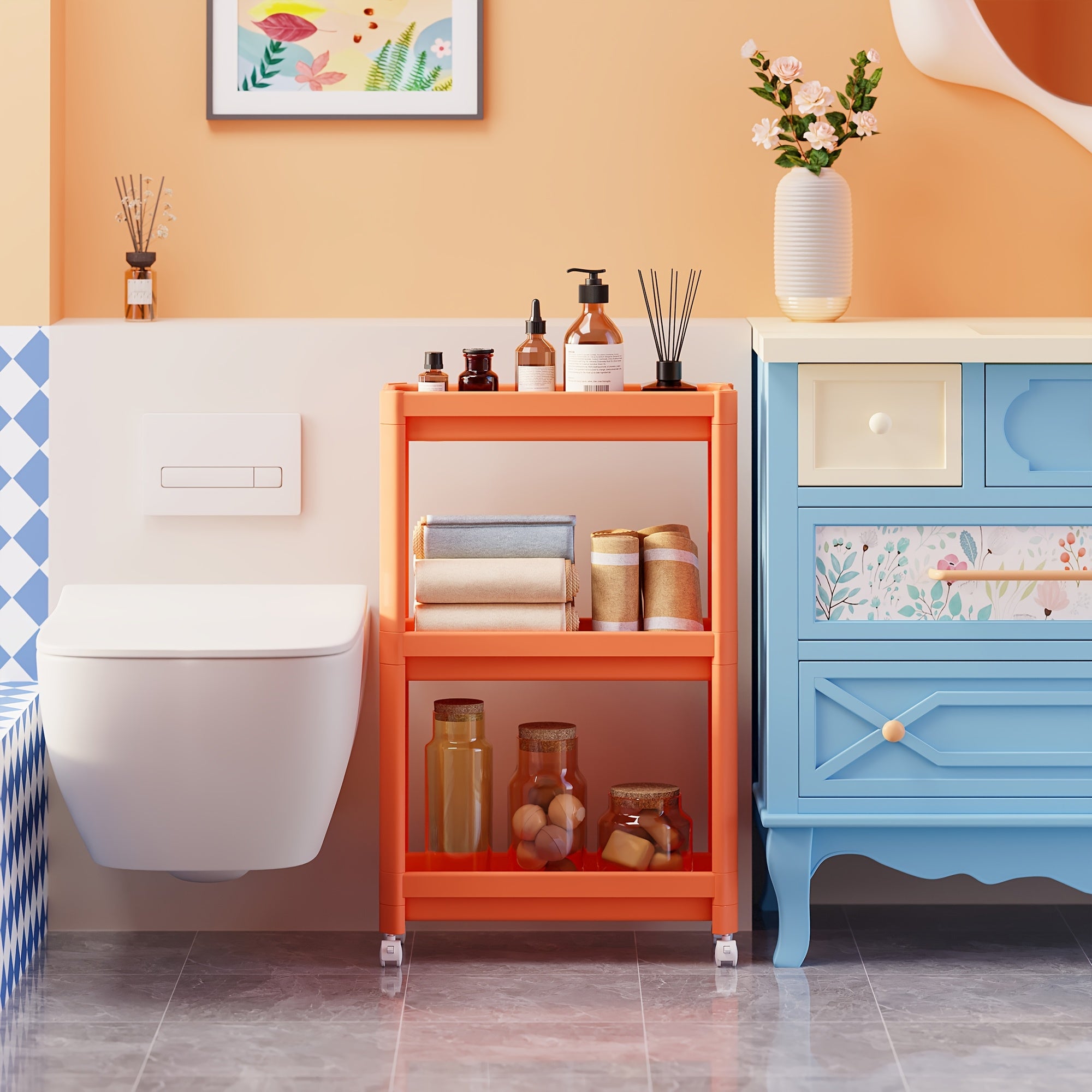 Hallway Storage Cabinet, Multi-Purpose Storage Rack, Free-Standing Mobile Trolley, Storage Cart For Narrow Spaces, Suitable For Gaps In Bathrooms, Kitchens, Refrigerators