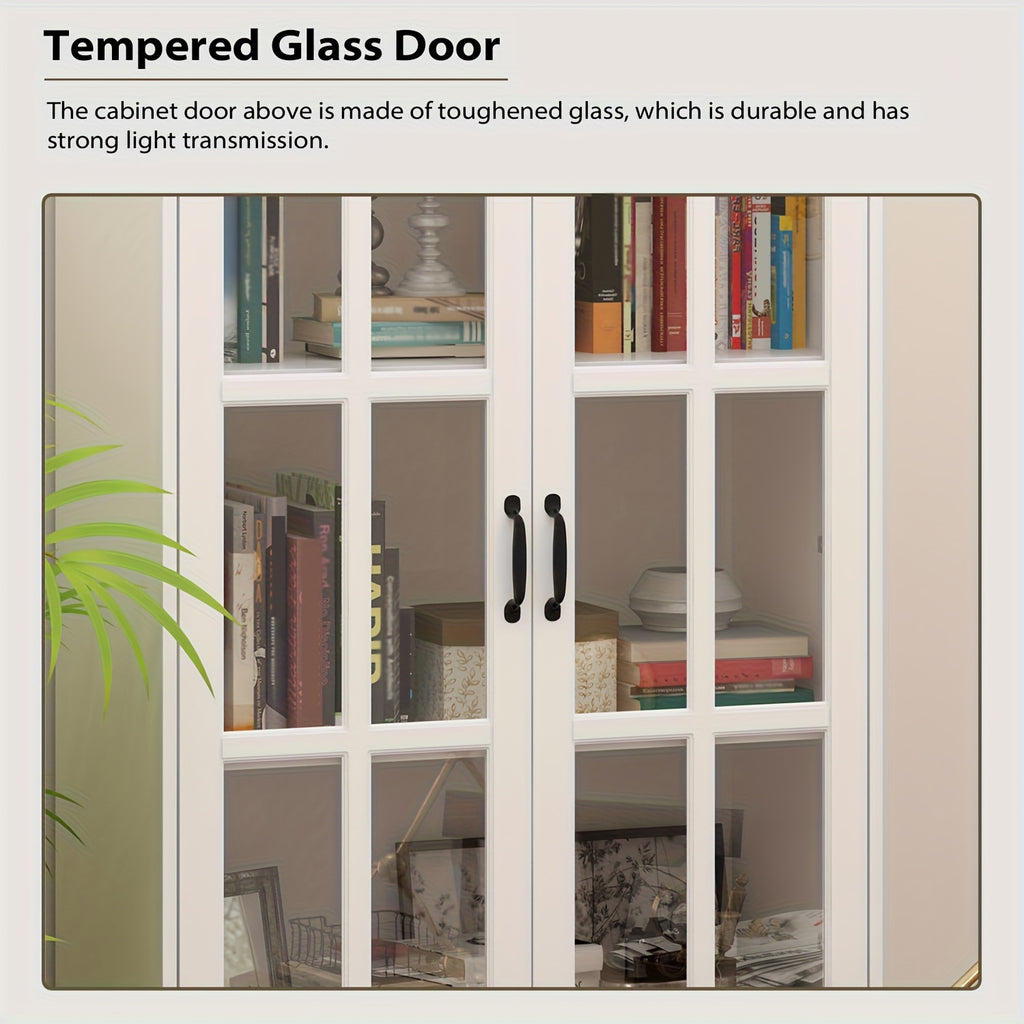 Elegant Bookcase Bookshelf Storage Cabinet with Glass Doors, Large Display Cabinet with Multi Layer Storage Shelves for Living Room And Office, Large Storage Space, White