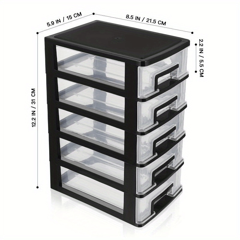 Black and Transparent Multifunctional 5-Layer Plastic Locker with Drawers - Waterproof and Dustproof Home Office Organizer