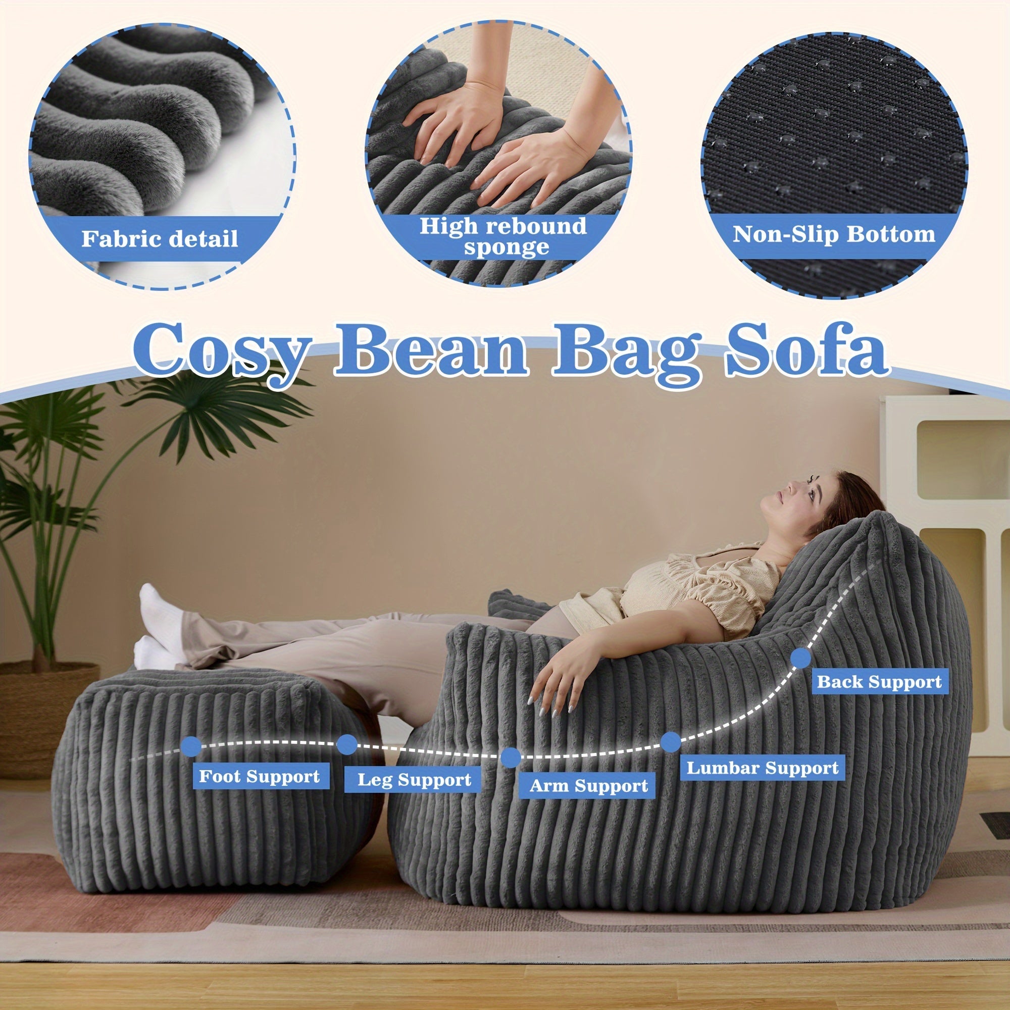 Living&Giving Oversize Bean Bag Sofa, Fireside Chair, Lazy Floor Sofa Couch, Tatami Sofa, Suitable For Living Room Bedroom Office, Warm Best Christmas Gifts For Her\u002FHim (Dark Grey, Beige, Orange)