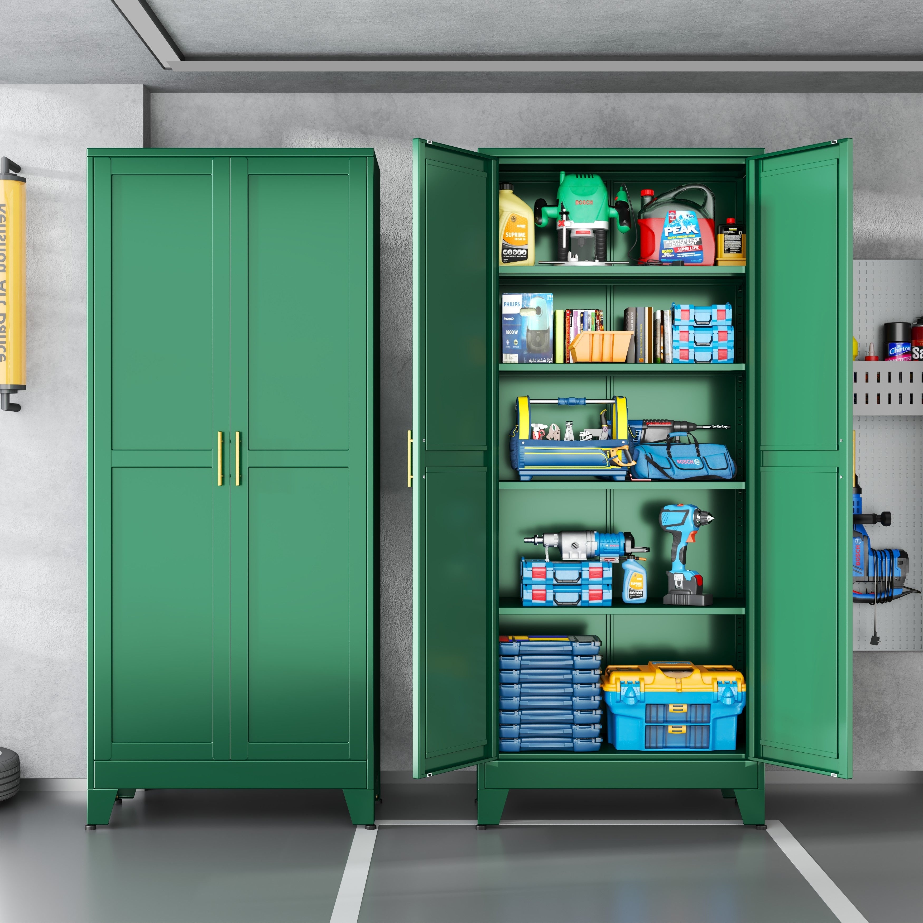 Mxa Pantry Cabinet with Adjustable Shelves, Two Doors Kitchen Metal Storage Cabinet with Golden Handle, Kitchen Pantry Cabinets Storage with Storage Space for Living Room, Bedroom, Kitchen, Dining Room and Home Office, Kitchen Pantry Cabinet, Kitchen Pant