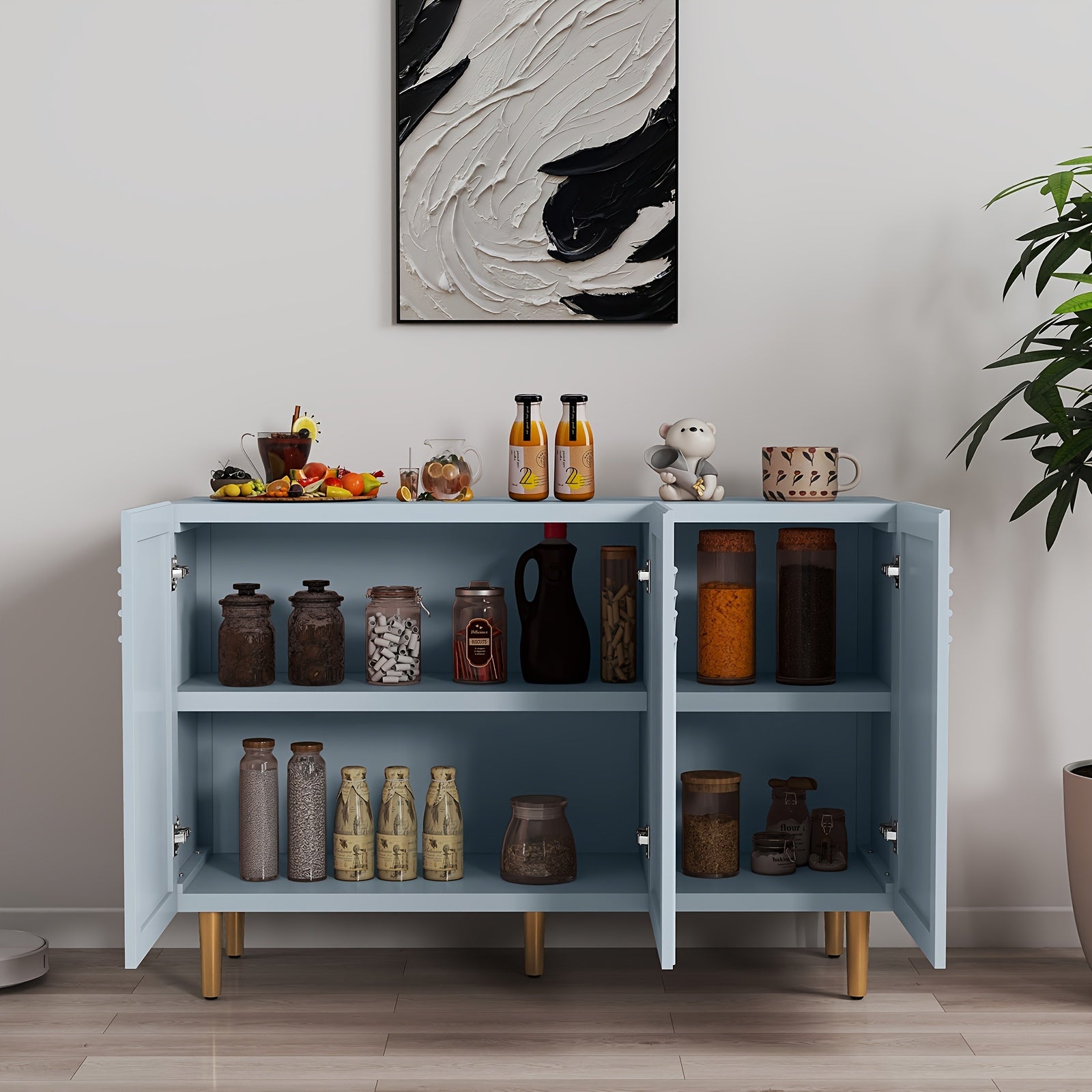 ARTPOWER Sideboard Buffet Cabinet with Cloud, Accent Cabinet with 3 Doors, Modern Buffet Cabinet, Credenza Storage Cabinet for Living Room, Kitchen, Dining Room, Hallway, Entryway