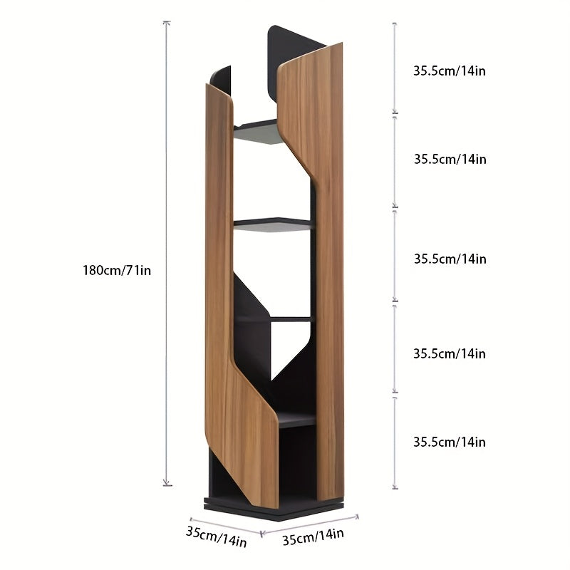 New 5-tier Rotating Floor-to-ceiling Bookshelf, Space-saving 360-degree Rotating Storage, Larger Storage Space, Solid Wood, Structural Design Is More Sturdy And Durable, Suitable for Bedroom, Living Room, Home, Office
